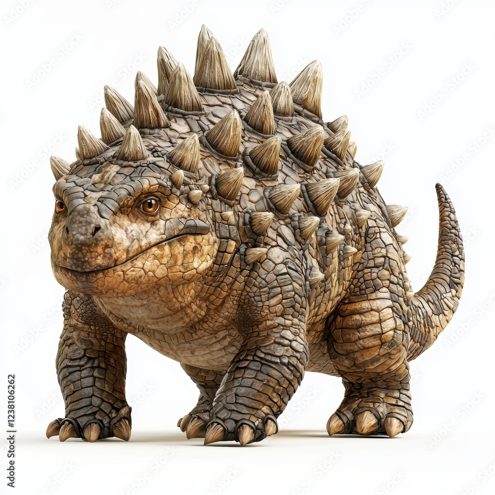 Obraz premium Spiky Ankylosaurus with an armored tail, isolated on a clean white background