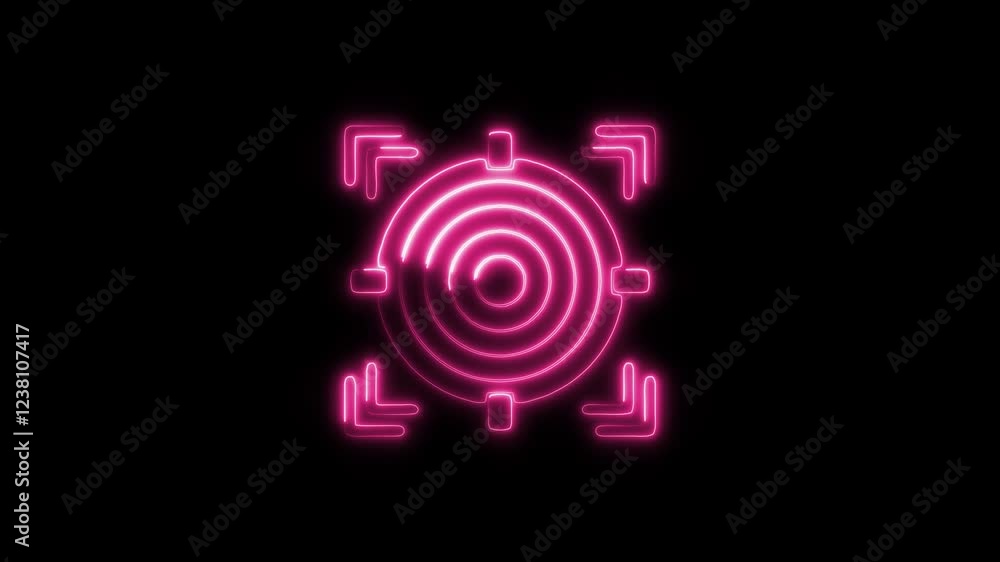 Glowing Neon Target Icon, Symbol of Precision, Focus, and Goal Setting, HD Video Motion Graphic Animation on Black Background Glowing Neon Target Icon, Symbol of Precision, Focus, and Goal Setting, HD Video Motion Graphic Animation on Black Background