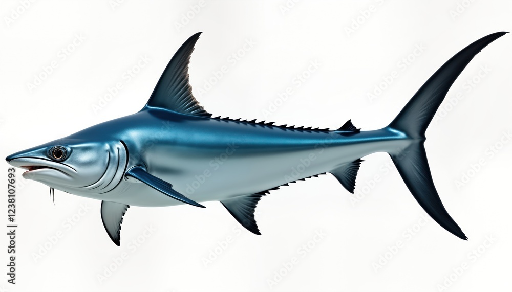 Obraz premium Isolated blue swordfish aquatic animal. Predator fish in pacific ocean. High quality illustration for food industry, fishing, nature themes. Suitable for various purposes including fishing,