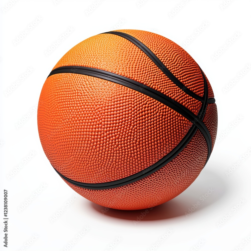 Fototapeta premium Standard official-size basketball with natural grip lines, placed on a bright white background