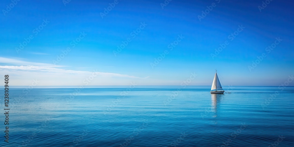 Obraz premium Serene blue ocean horizon with sailboat in the distance, calm, scenery, calm, scenery, sailboat, serene,ocean