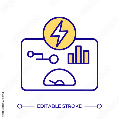 Energy monitoring RGB color icon. Statistical metrics, efficiency meter. Tracking, control. Technology, observation. Isolated vector illustration. Simple filled line drawing. Editable stroke