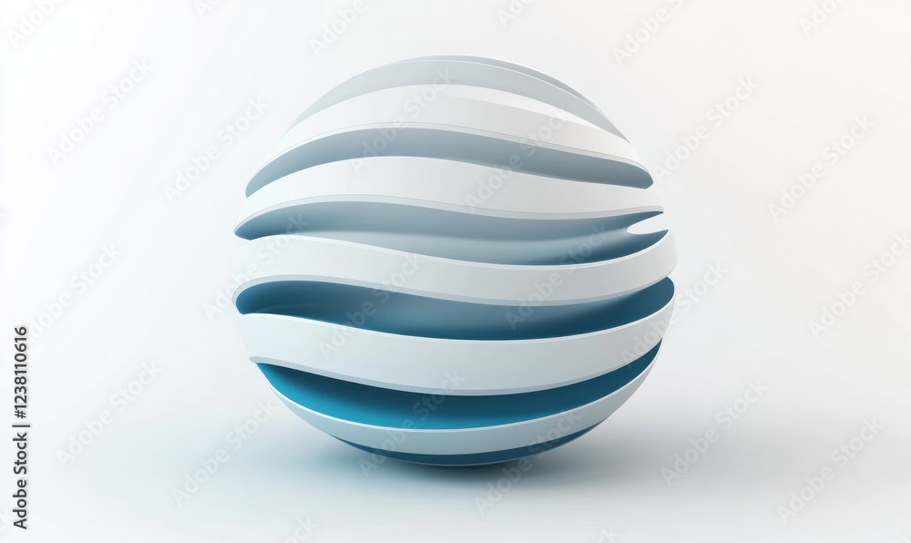 Abstract 3D sphere with wavy, layered design.