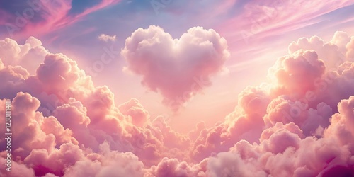 Clouds with Heart-Shaped Formations and Soft Pink Glow, soft pink, peaceful,  soft pink, peaceful