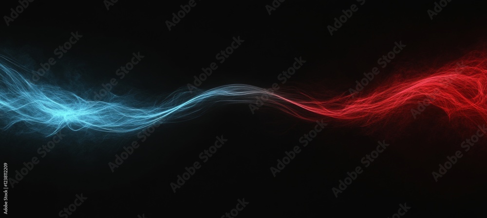Fototapeta premium Entwined Waves Abstract Flowing Lines with Blue and Red Gradient on Black Background