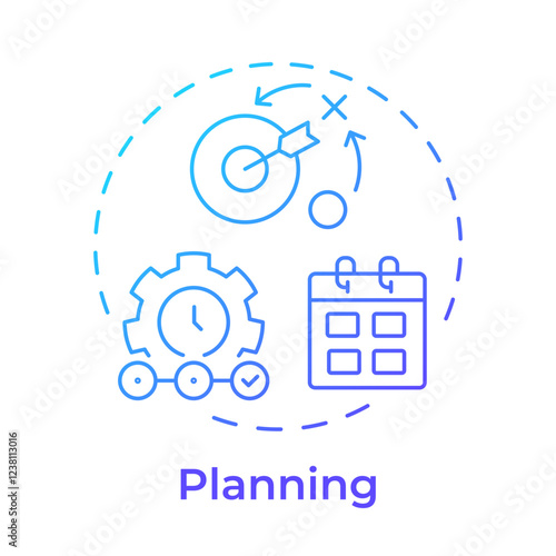 Planning blue gradient concept icon. Setting corporate goals for development. Performance management system. Round shape line illustration. Abstract idea. Graphic design. Easy to use in booklet
