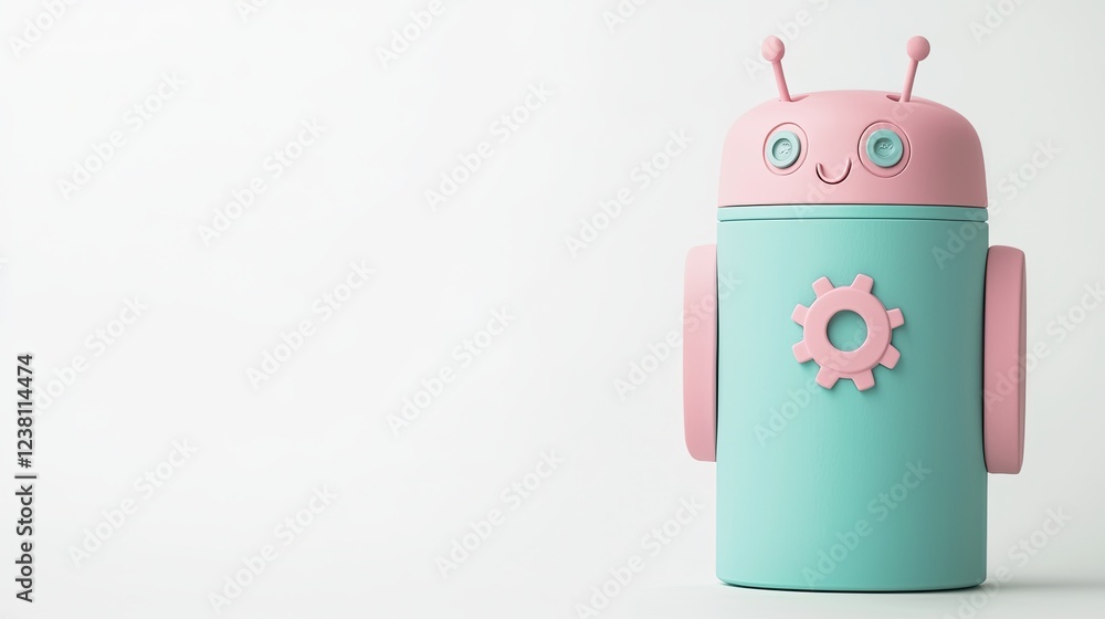 Park animals community, Cute Cartoon Robot Design with Antenna and Gear Icon on a Minimalist Background Park animals community, Cute Cartoon Robot Design with Antenna and Gear Icon on a Minimalist Background