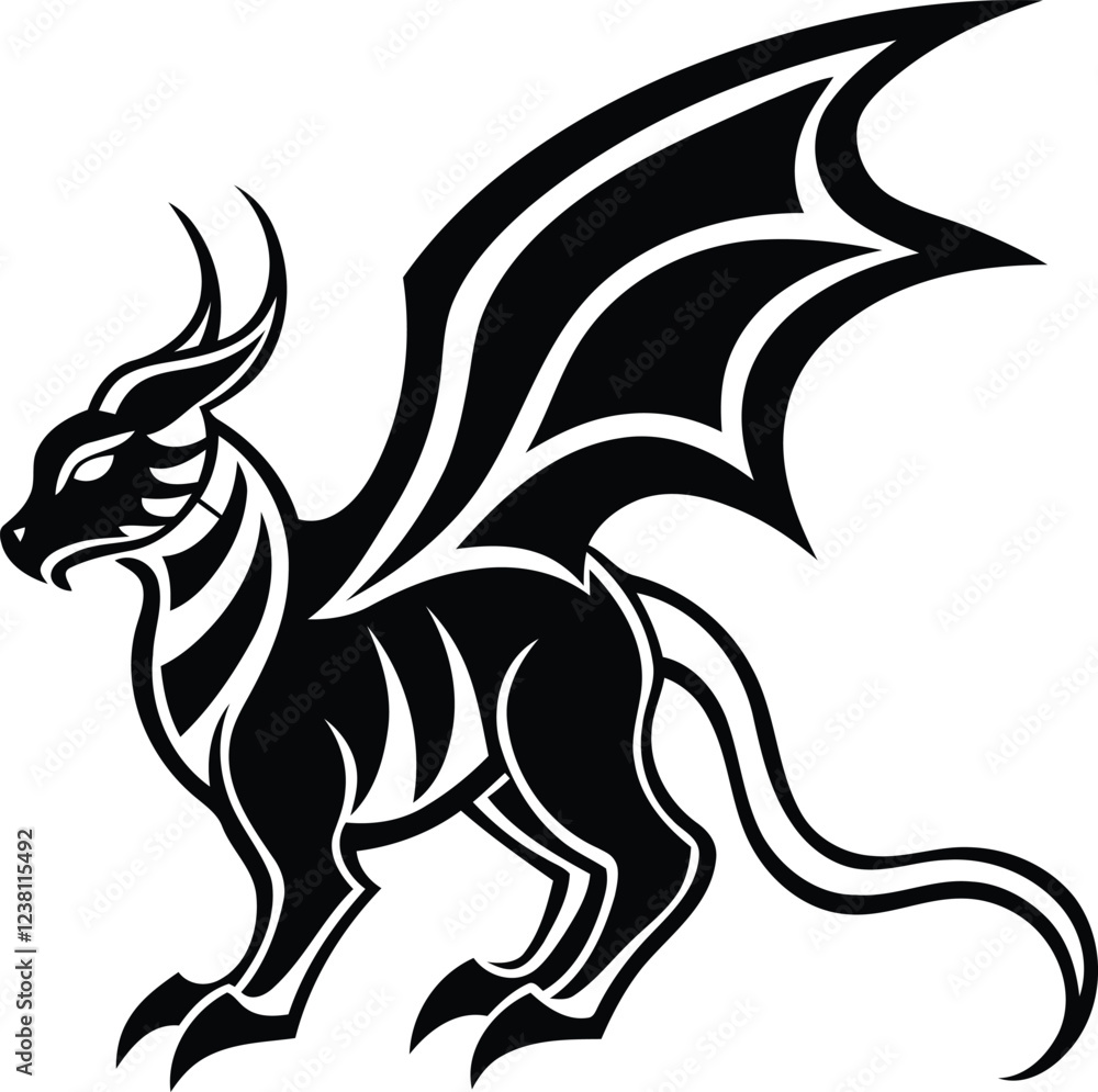 Obraz premium Stylish Winged Demon vector illustration, Mythical Dragon Goat silhouette vector art, Mythical Dragon Goat line art vector, Mythical Dragon Goat vector design