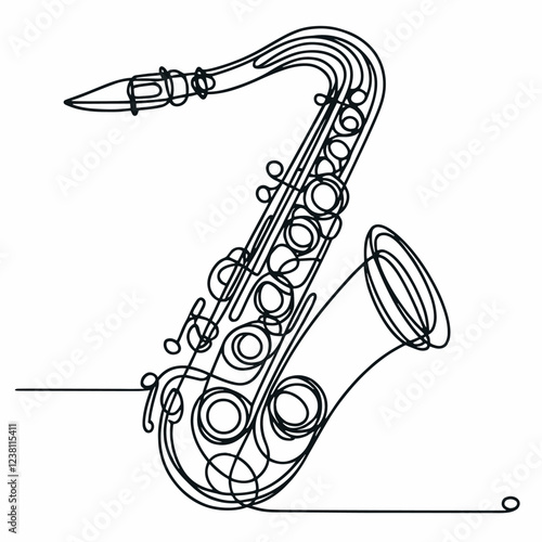 saxophone icon  Vector  simple continuous one line drawing  illustration . Simple Illustration for Minimalist Design. on white
