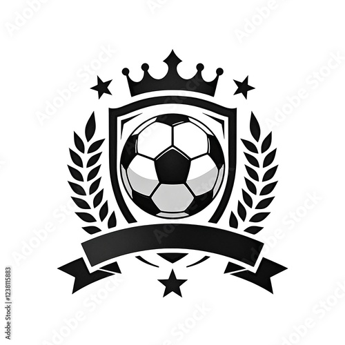 Football Club Emblem with Crown, Shield, and Blank Ribbon