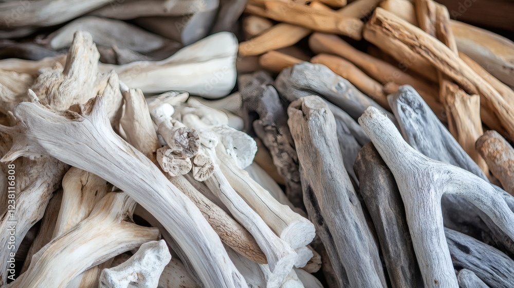 Collection of Driftwood Pieces in Various Shapes, Sizes, and Colors