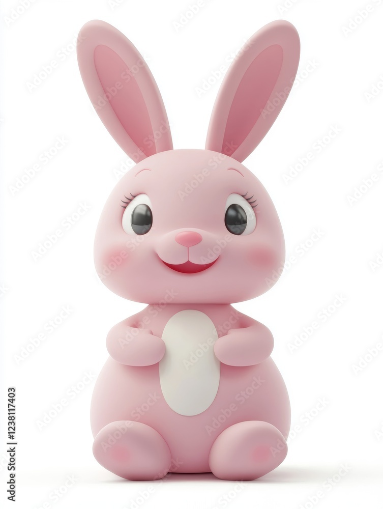 Fototapeta premium 3D rendering of cartoon pink Easter bunny isolated on white background