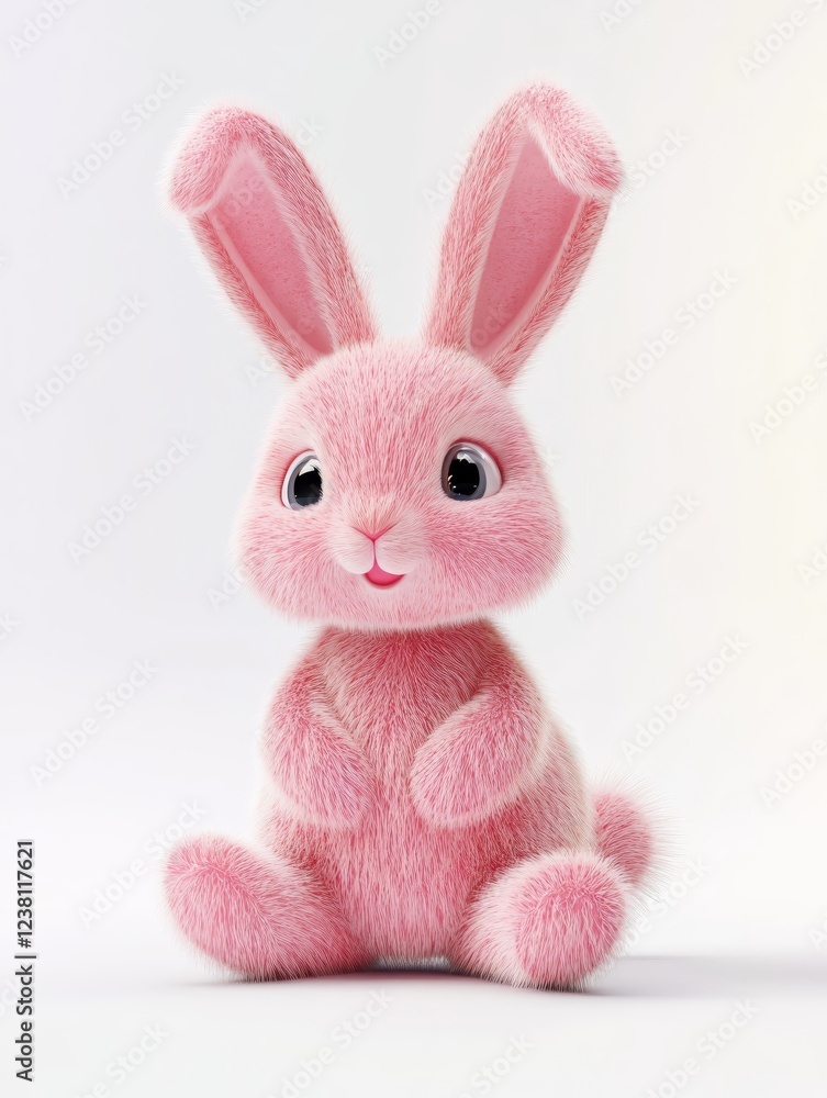 Obraz premium 3D rendering of cartoon pink Easter bunny isolated on white background