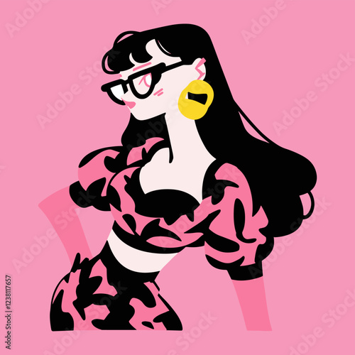 Happy women's day. Girls power. Vector illustration of a cool woman