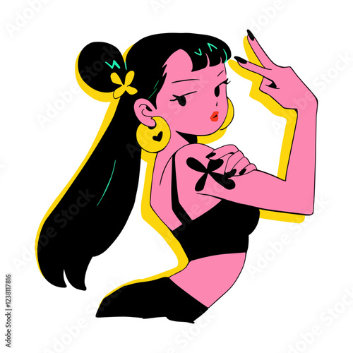 Happy women's day. Girls power. Vector illustration of a cool woman