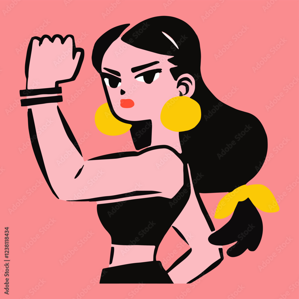 Happy women's day. Girls power. Vector illustration of a cool woman Happy women's day. Girls power. Vector illustration of a cool woman