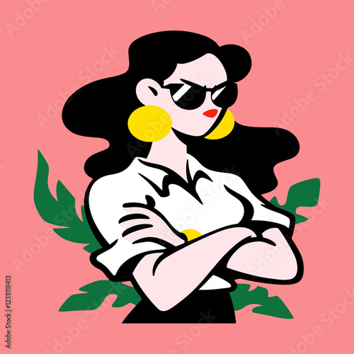 Happy women's day. Girls power. Vector illustration of a cool woman