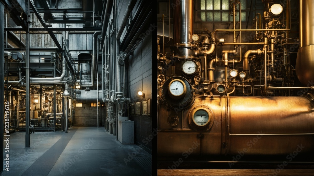 Industrial Machinery and Interior of a Historic Power Plant