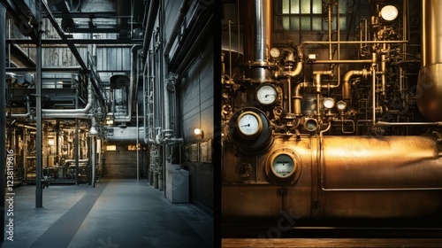 Obraz na płótnie Industrial Machinery and Interior of a Historic Power Plant w salonie