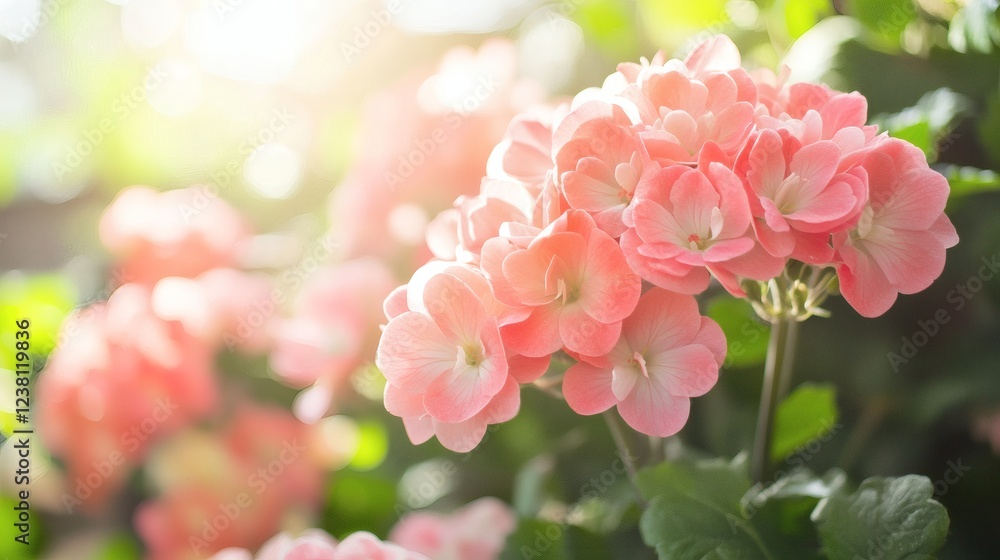 Delicate Pink Geranium Flowers in Sunlight