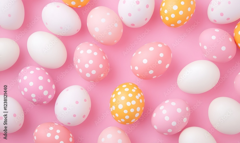 Vibrant Polka Dot Easter Eggs on Colorful Pink Background for Holiday Decoration, Generative AI