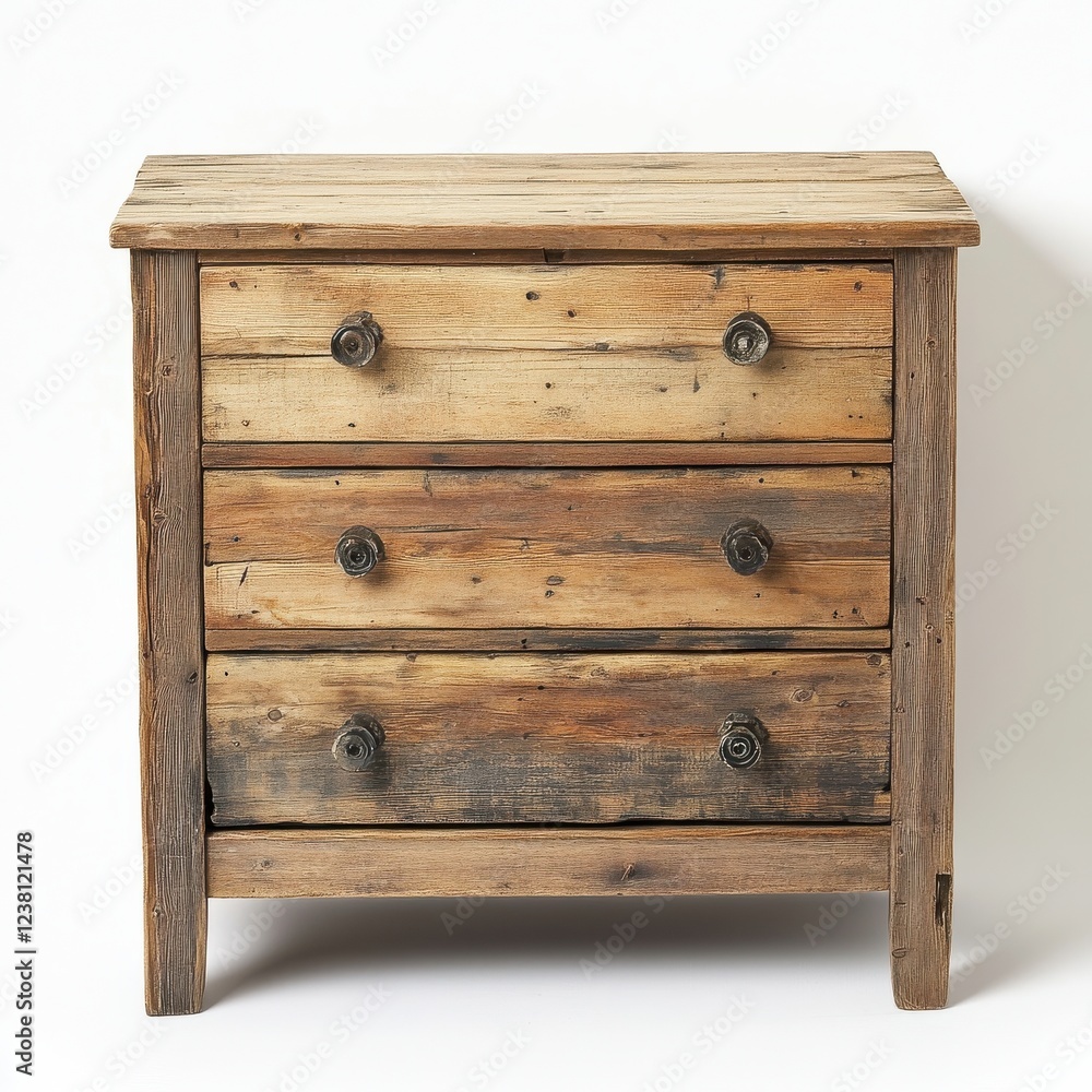 Φωτογραφία Rustic Wooden Drawer Chest: A vintage-style, three-drawer wooden chest with earthy tones, perfect for home decor and storage