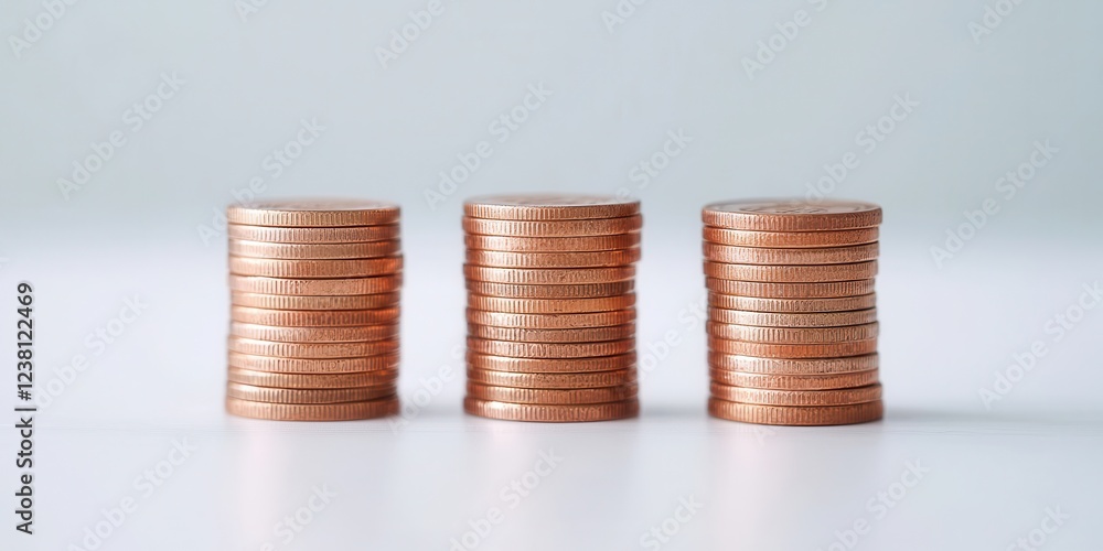 Stacked Copper Coins on a Grey Background Stacked Copper Coins on a Grey Background