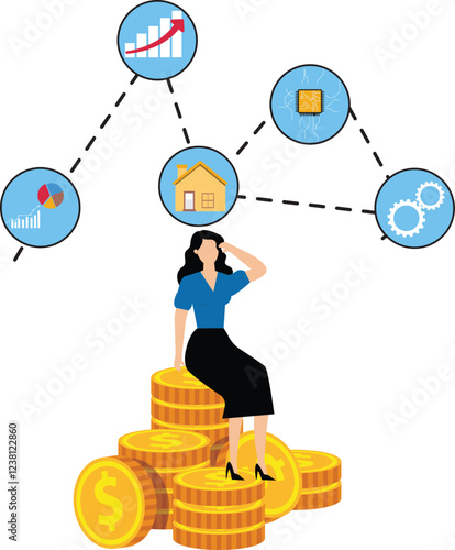 Savings Asset Allocation, Portfolio Strategies, Financial Plans, Businesswomen with huge savings lying around thinking about how to dispose of or invest that wealth