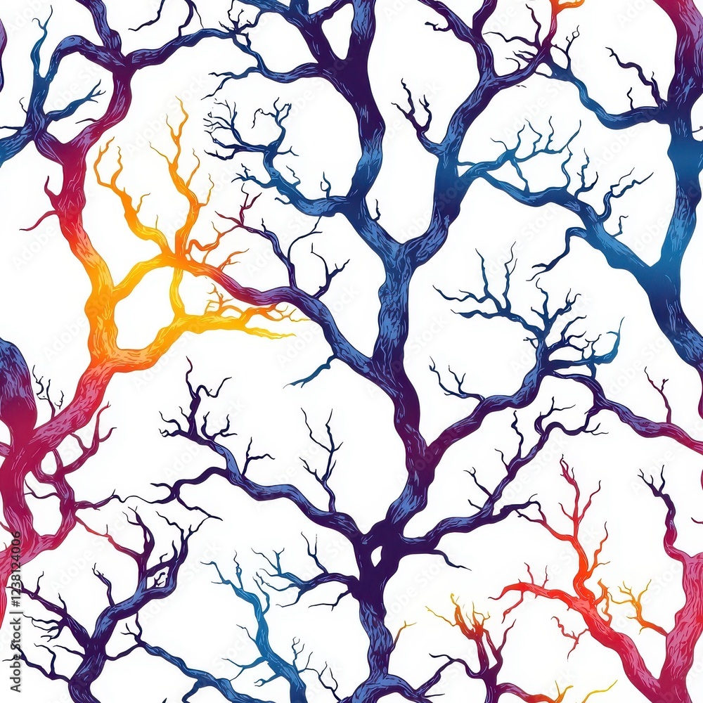 Fototapeta premium Colorful seamless pattern of dead trees, isolate on a white background, creating a lively and appealing design.