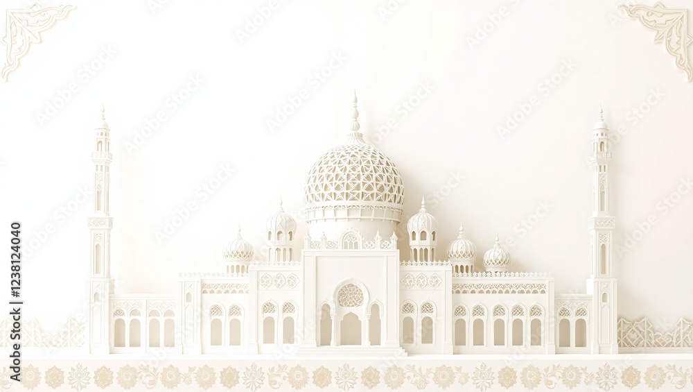 Obraz premium AI generative. Graphic illustration of mosque for element ramadan kareem of greeting card on white background. 12