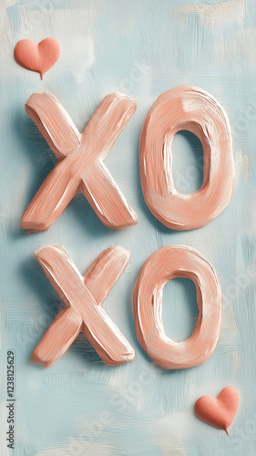 A pink and white XOXO message on a blue background