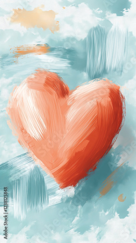 A painting of a heart with a blue background