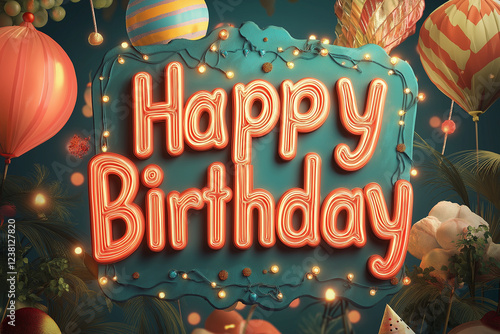 A colorful sign with balloons