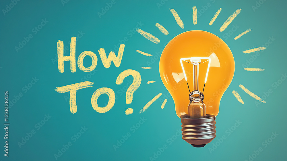 Illuminated Lightbulb with 'How To' Text Illuminated Lightbulb with 'How To' Text