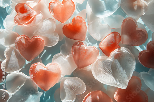 A close up of many hearts in different colors