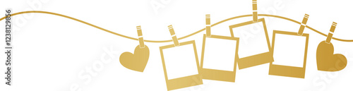 Gold picture frames decorative vector banner design, gradient metallic photo template design