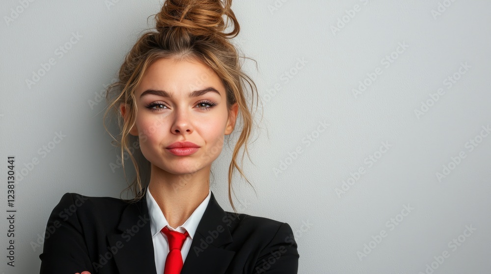 Confident Young Businesswoman with Stylish Hair and Red Tie Confident Young Businesswoman with Stylish Hair and Red Tie