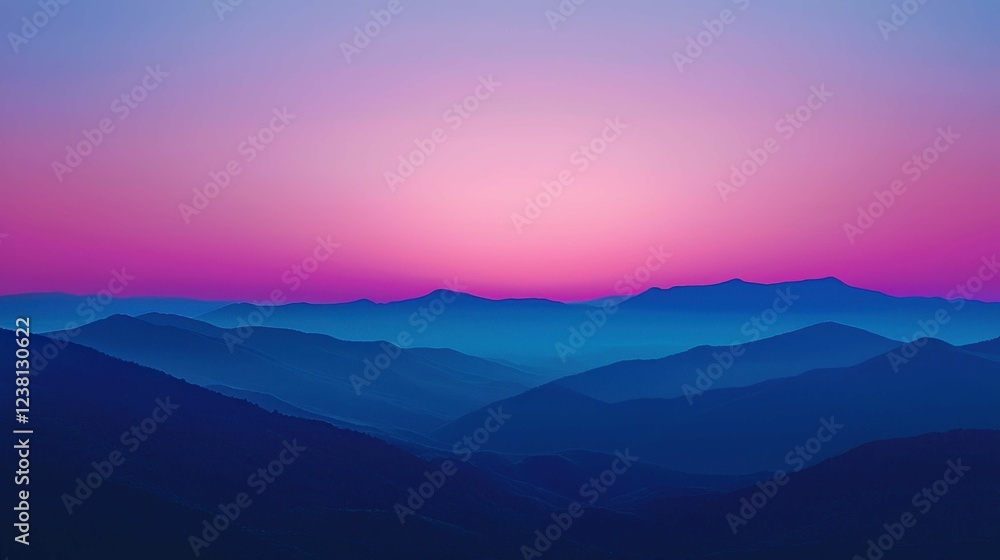 Serene Sunset Over Rolling Mountains with Vibrant Pink and Purple Hues Serene Sunset Over Rolling Mountains with Vibrant Pink and Purple Hues