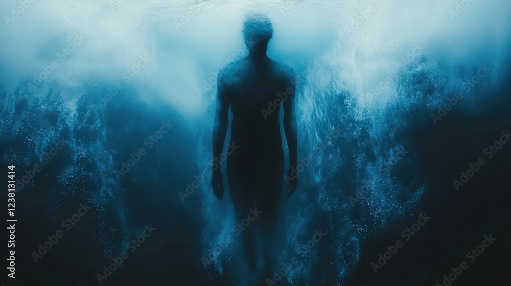 Mystical Silhouette Emerging from Water, Surreal and Ethereal Vibes Mystical Silhouette Emerging from Water, Surreal and Ethereal Vibes