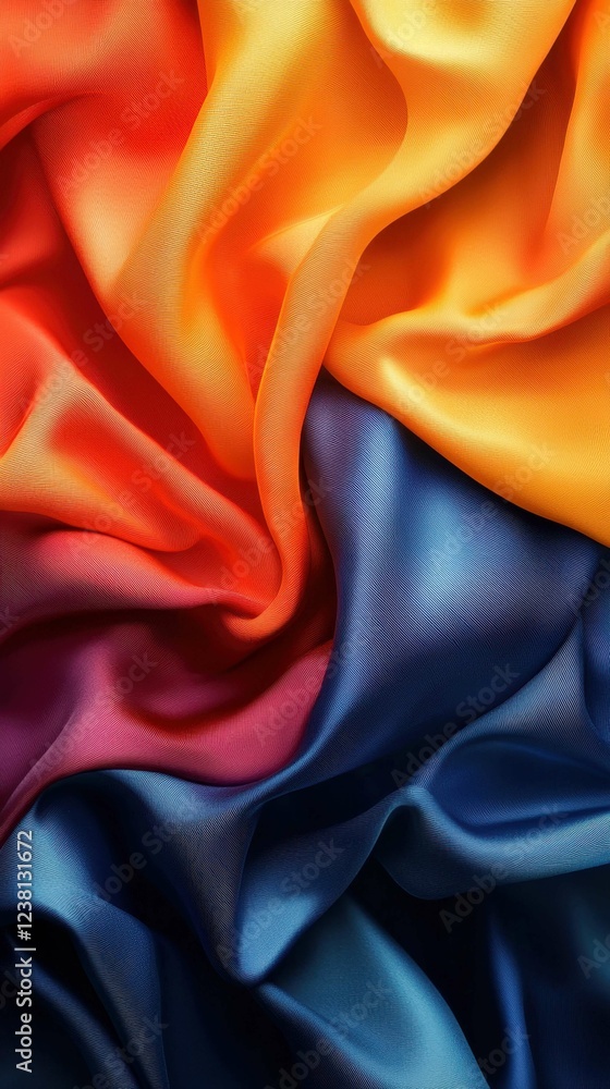 Obraz premium Vibrant Colorful Satin Fabric Draped in Smooth Curves and Texture