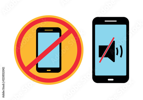 No Cell Phones and Silent Mode Icon - Red Prohibition Sign