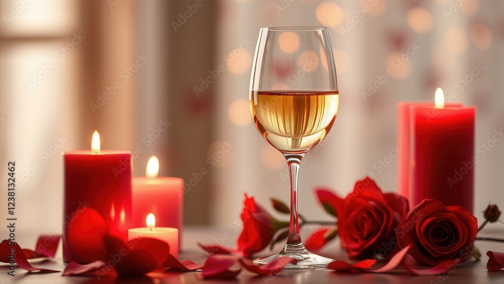 Romantic background with wine, candles and rose petals. Romantic background with wine, candles and rose petals.