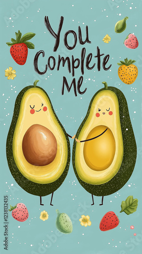 Two avocados holding hands