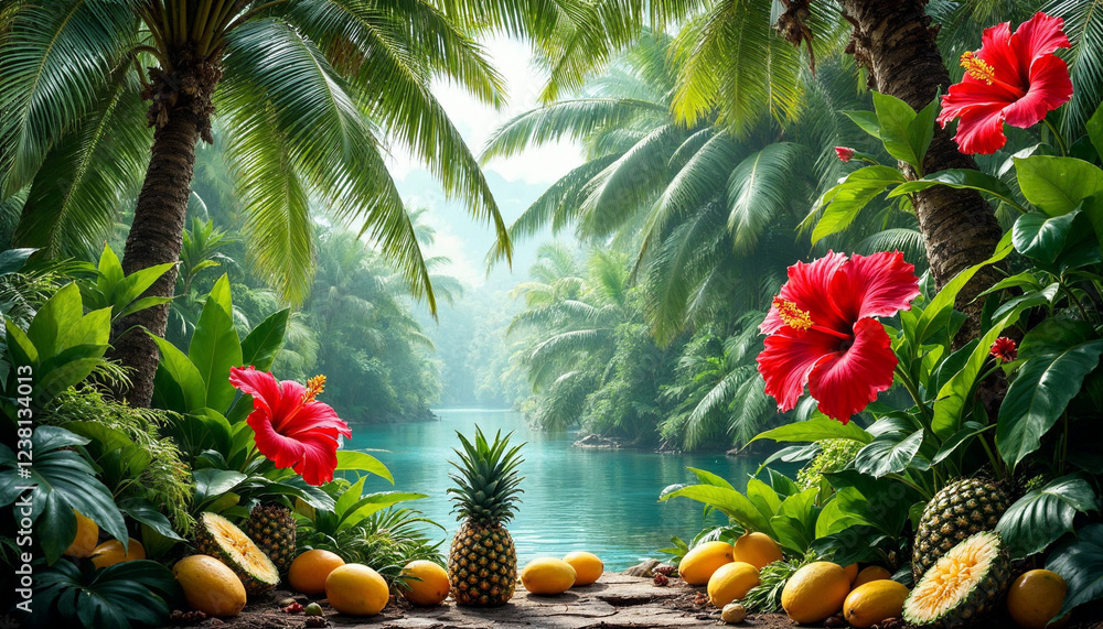 Fototapeta premium tropical garden with palm trees