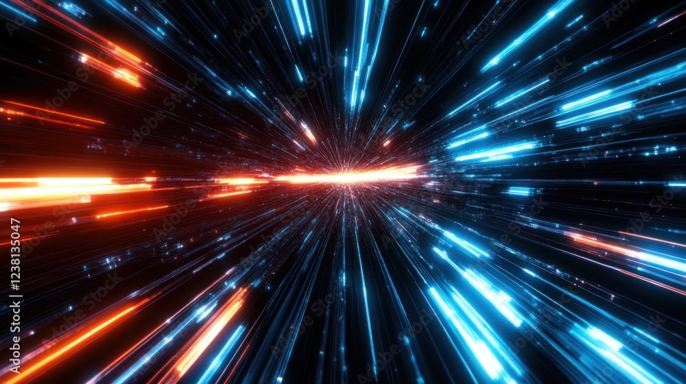 Naklejka premium Hyperspace Tunnel: Blue and Orange Light Streaks