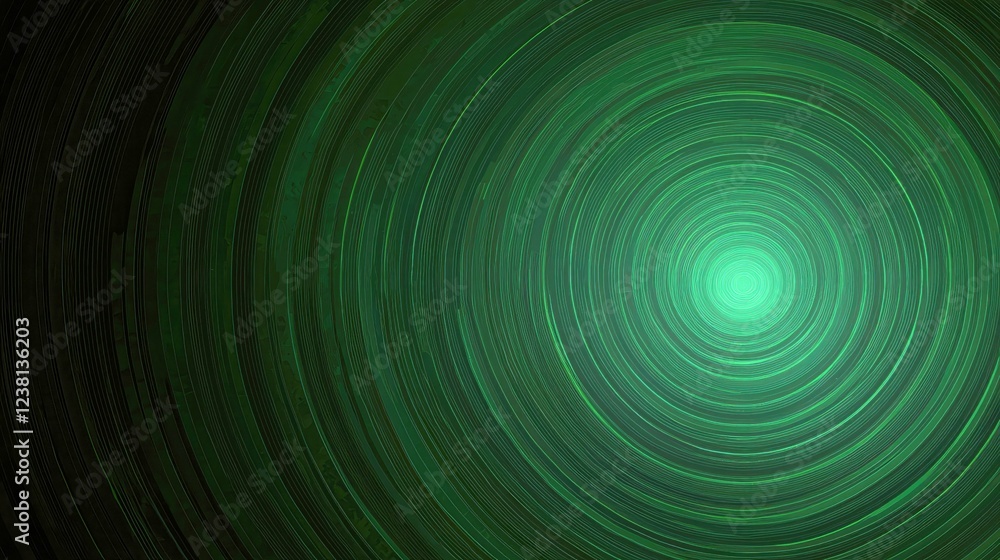 Abstract Green Concentric Circles: Radial Design, Geometric Pattern, Digital Art, Modern Wallpaper