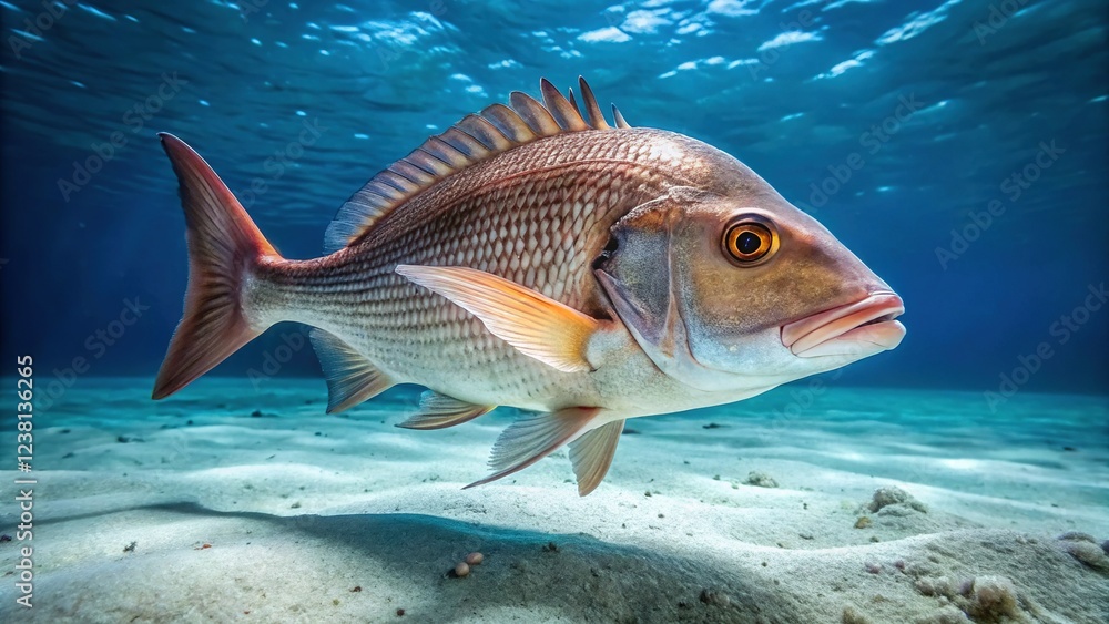 Naklejka premium Australasian Snapper, Erect Fins, Leigh NZ - Underwater Night Photography