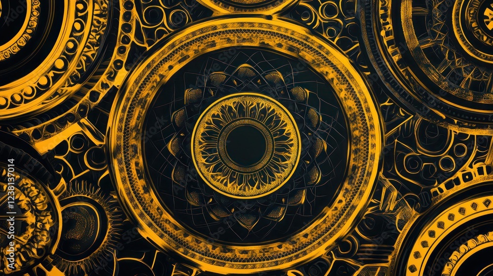 Fototapeta premium Intricate Circular Geometric Patterns with Yellow and Black Contrast