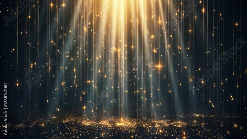 golden glowing particles falling gracefully against a dark background, creating a magical and elegant atmosphere. Perfect for festive, celebratory, or abstract themes