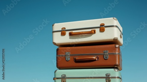 Wallpaper Mural A stack of vintage suitcases against a clear blue sky, symbolizing travel and adventure. Torontodigital.ca